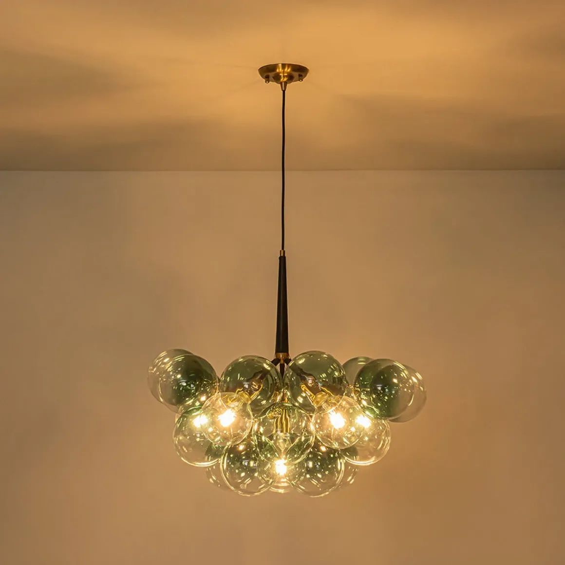 Modern Cluster Gradient Green Glass Globe Bubble Chandelier