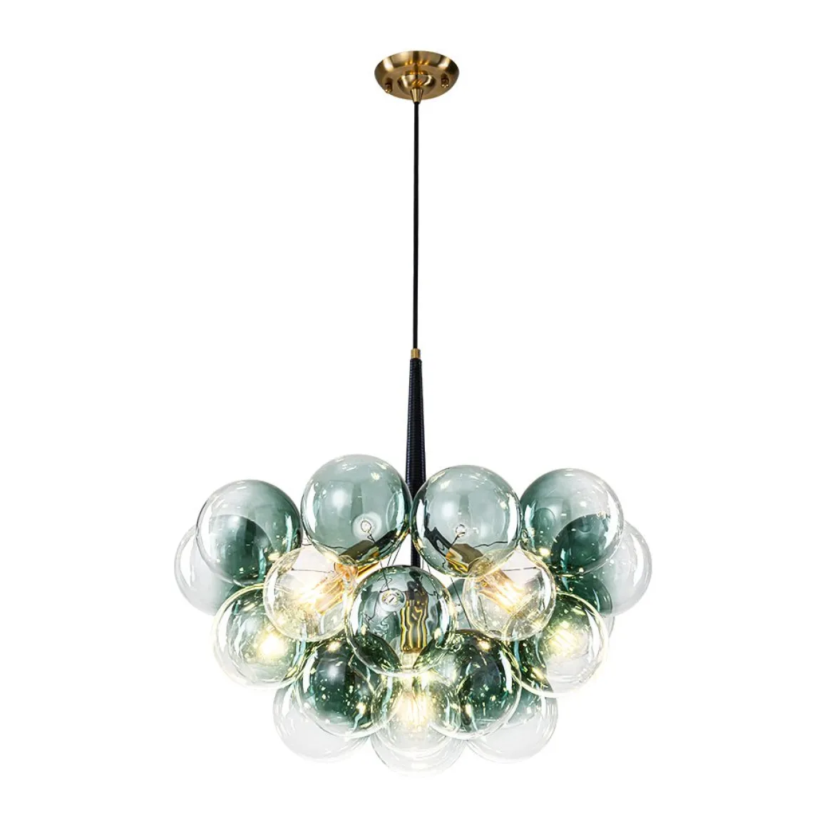 Modern Cluster Gradient Green Glass Globe Bubble Chandelier