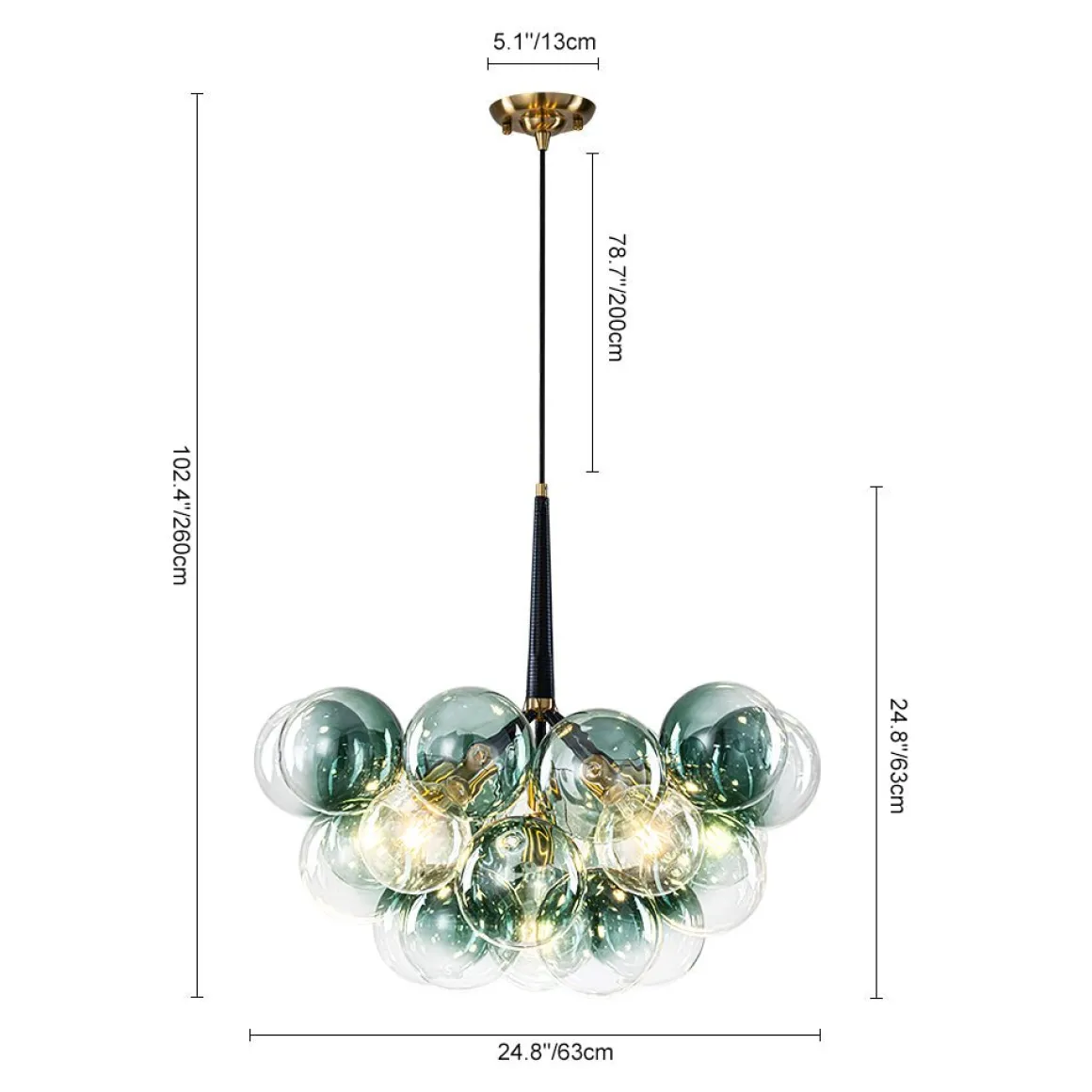 Modern Cluster Gradient Green Glass Globe Bubble Chandelier