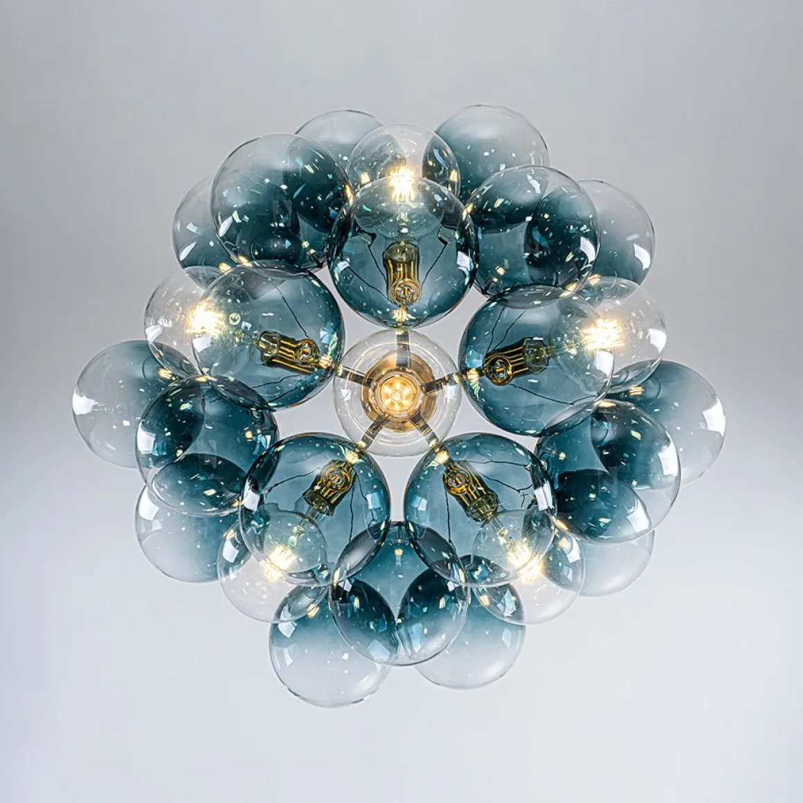Modern Cluster Gradual Blue Glass Globe Bubble Chandelier