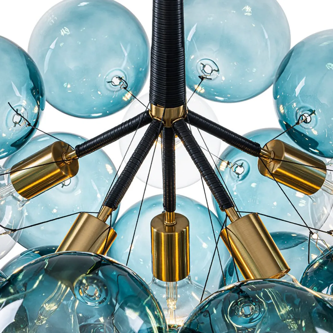 Modern Cluster Gradual Blue Glass Globe Bubble Chandelier