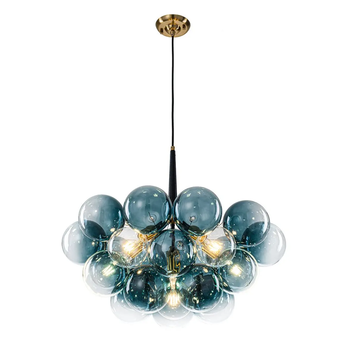 Modern Cluster Gradual Blue Glass Globe Bubble Chandelier