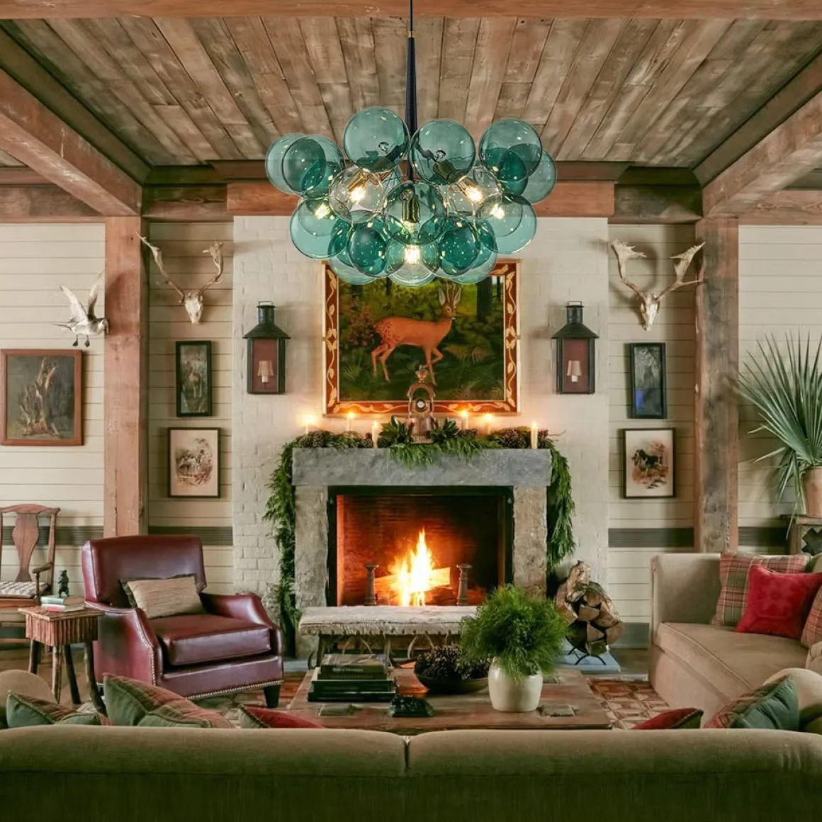 Modern Cluster Green Glass Globe Bubble Chandelier