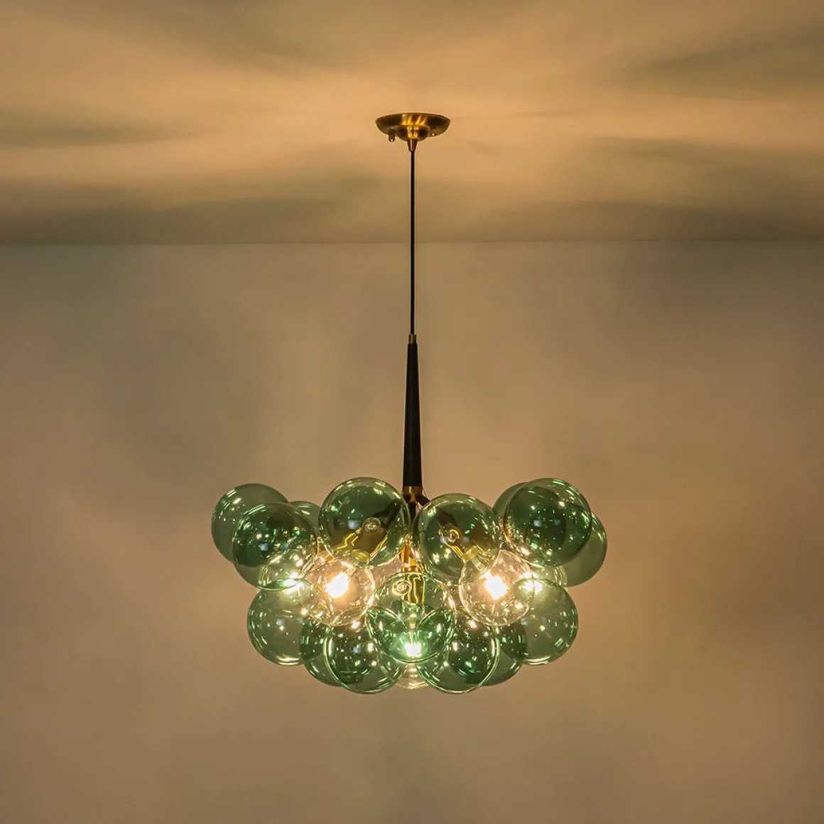 Modern Cluster Green Glass Globe Bubble Chandelier