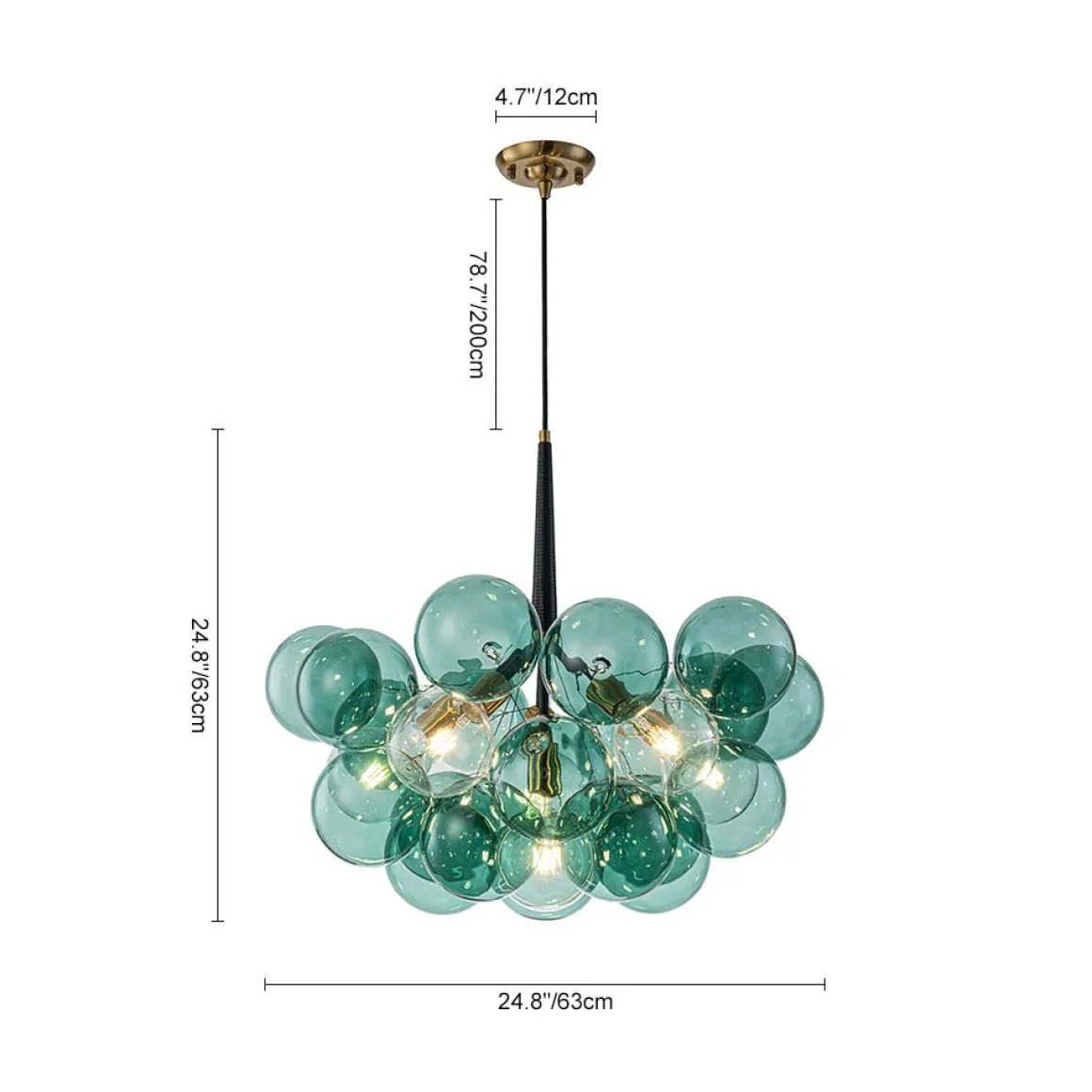 Modern Cluster Green Glass Globe Bubble Chandelier