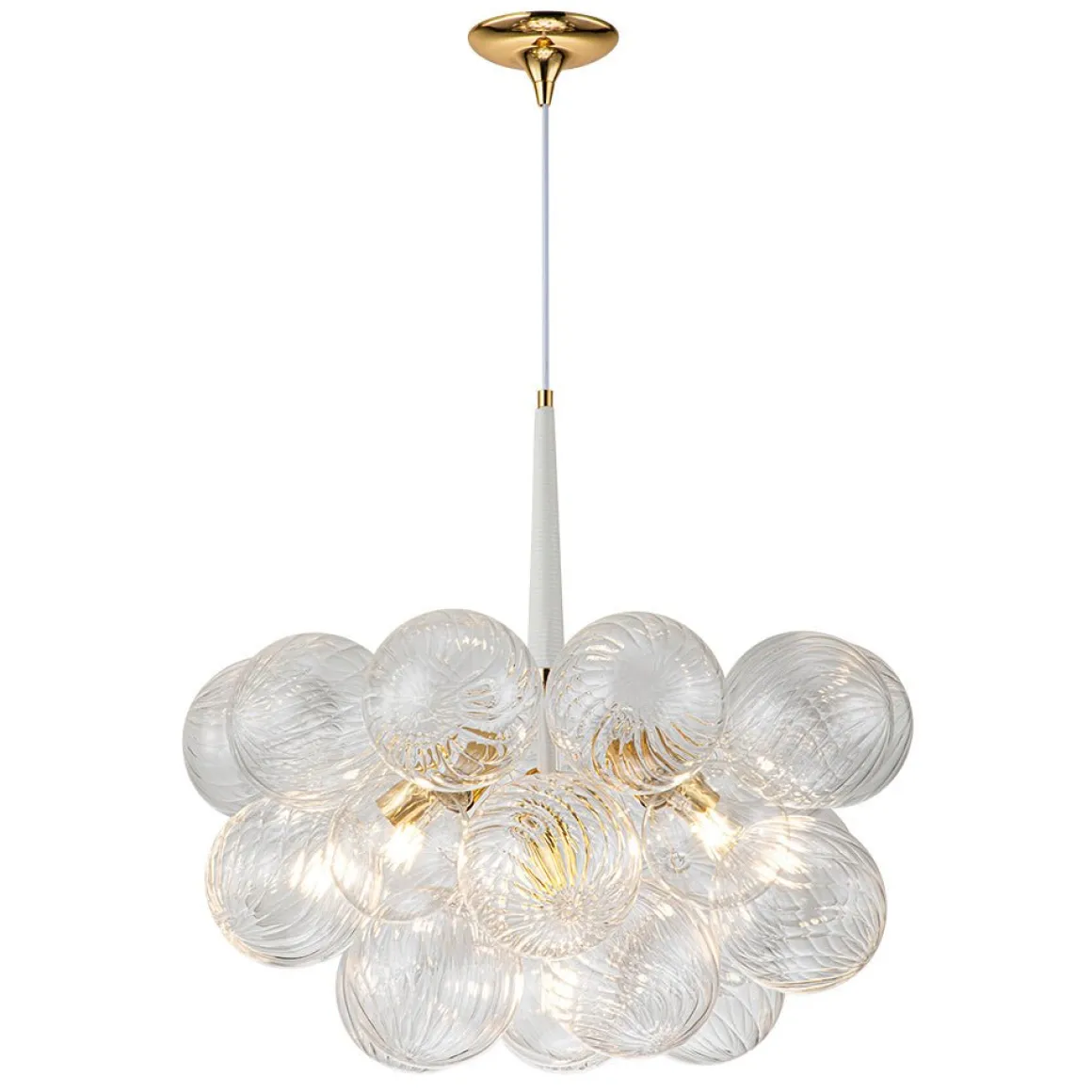 Modern Cluster Ribbed Glass Globe Bubble Chandelier