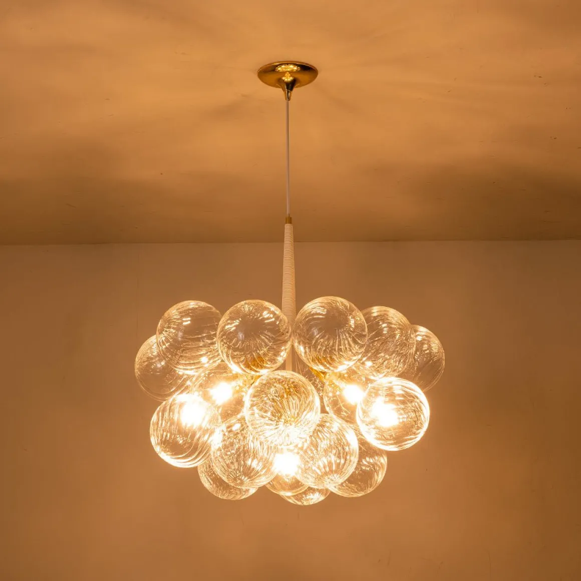 Modern Cluster Ribbed Glass Globe Bubble Chandelier