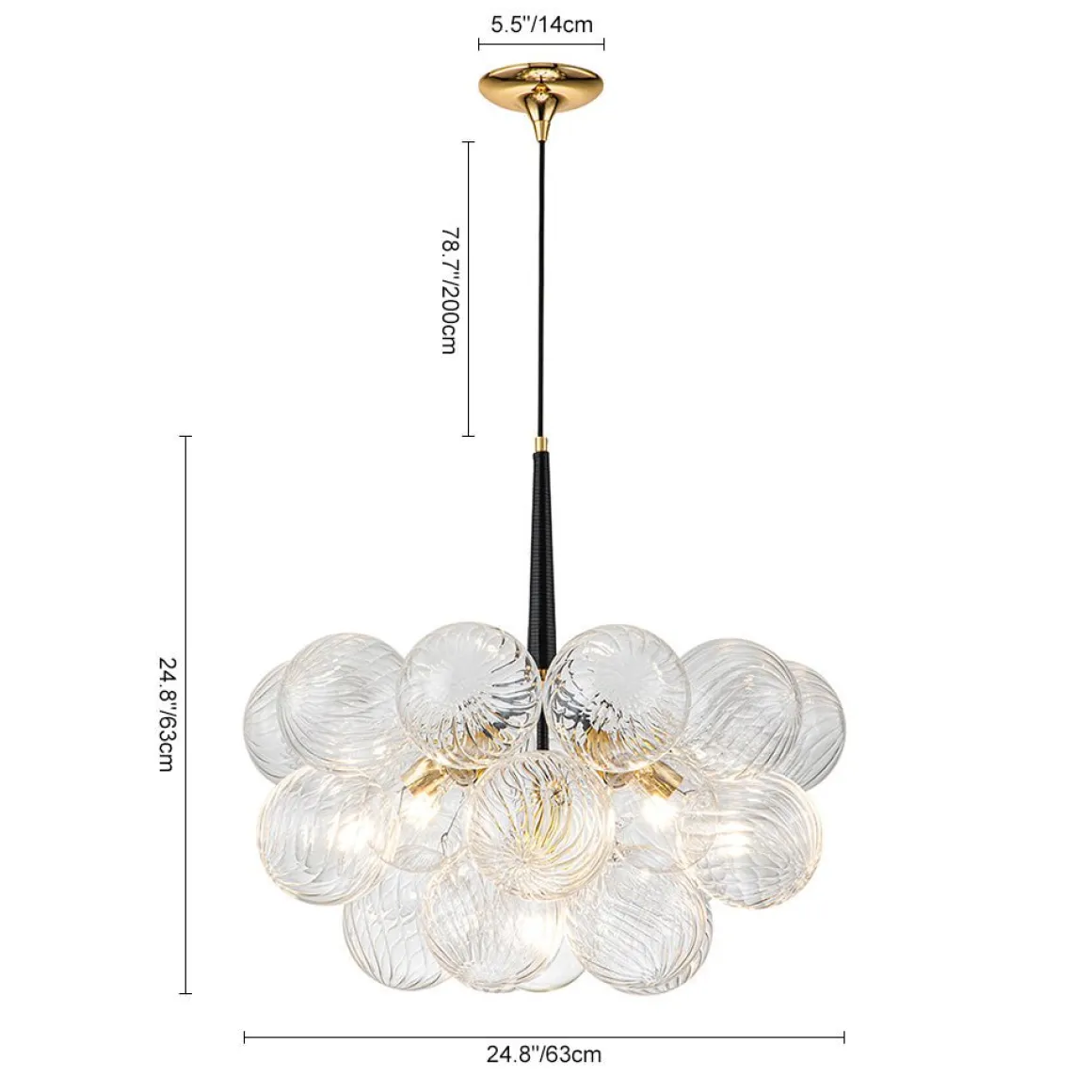 Modern Cluster Ribbed Glass Globe Bubble Chandelier