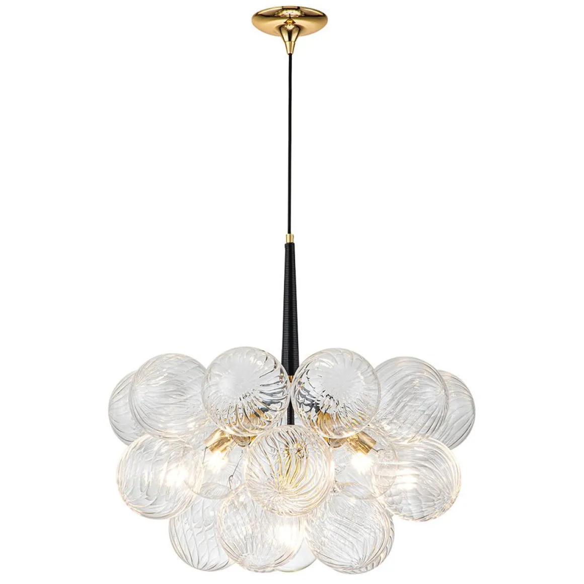 Modern Cluster Ribbed Glass Globe Bubble Chandelier