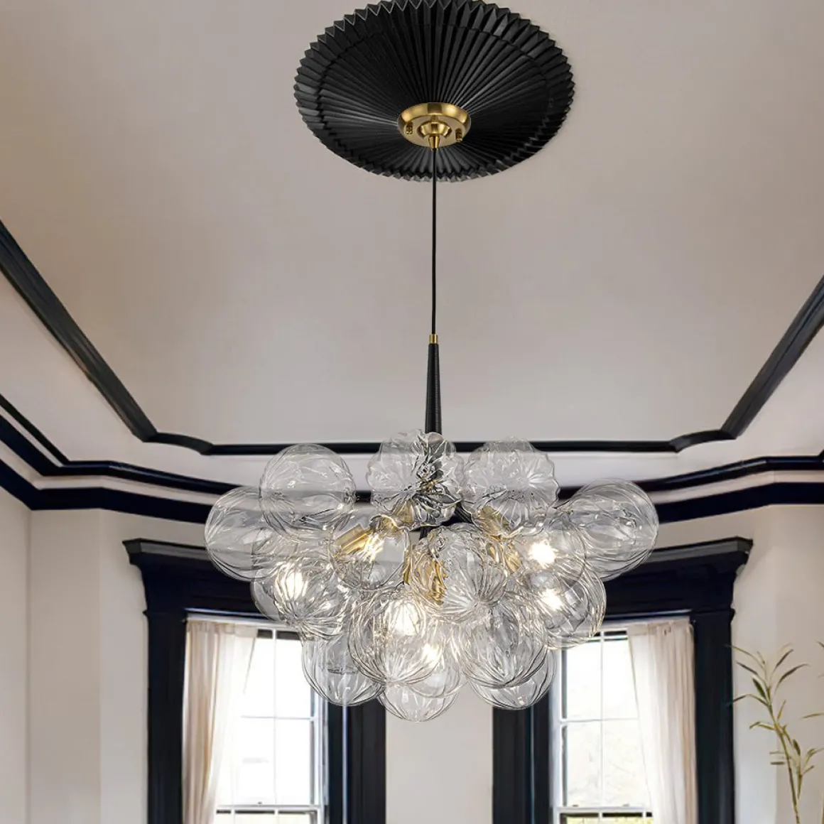 Modern Cluster Sculpture Texture Glass Globe Bubble Chandelier