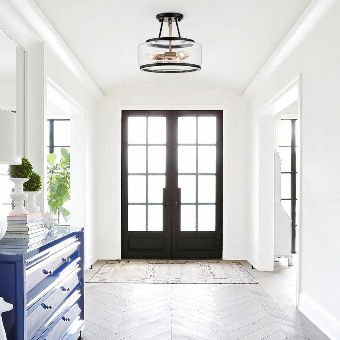 Modern Farmhouse Drum Glass Semi Flush Mount