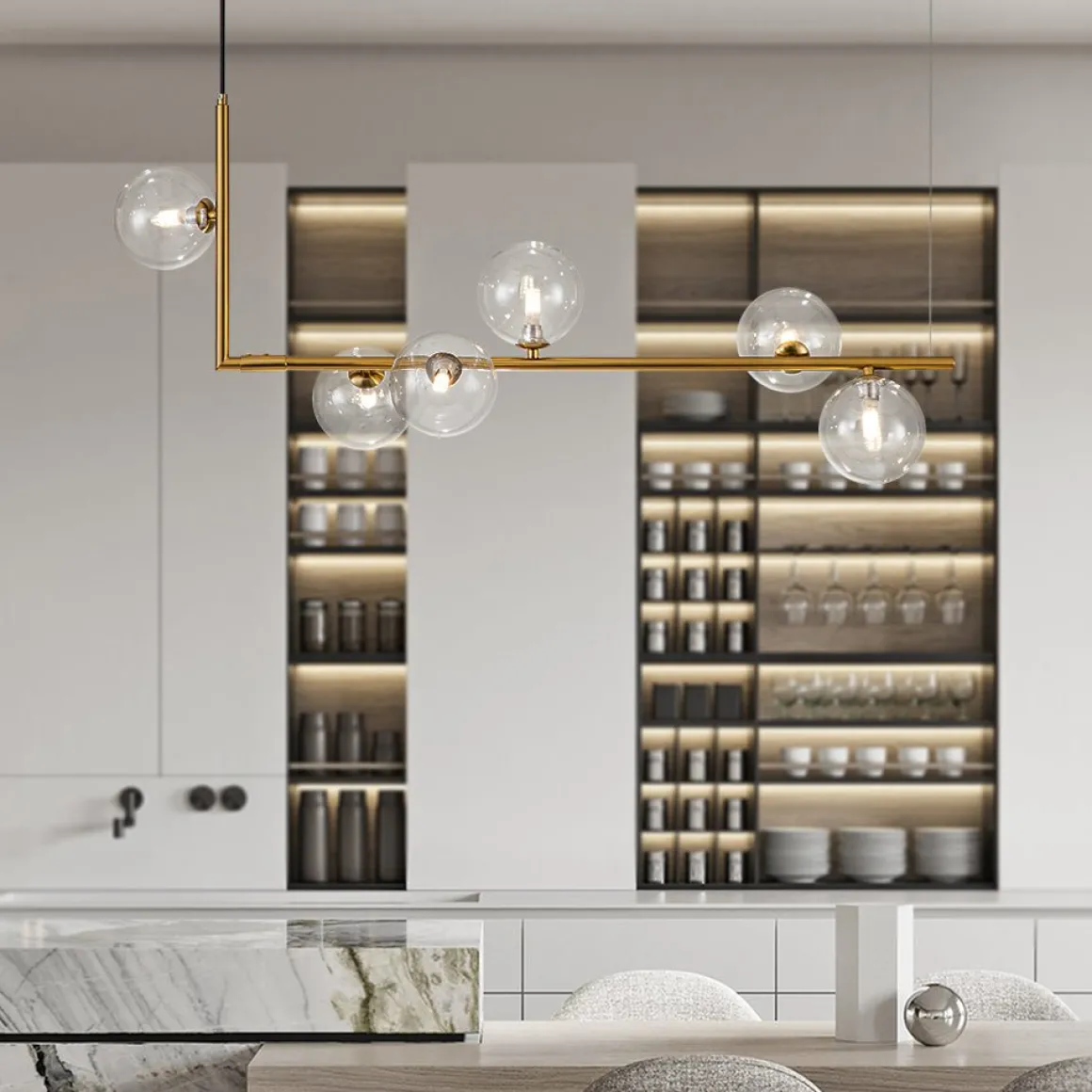 Modern Glass Bubble Kitchen Island Linear Pendant