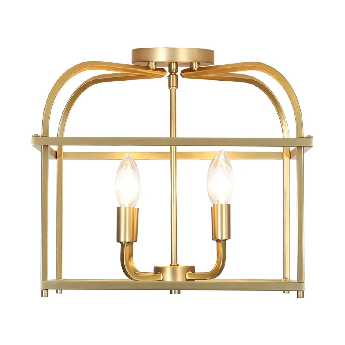 Modern 4-Light Candle Style Square Cage Semi Flush Mount
