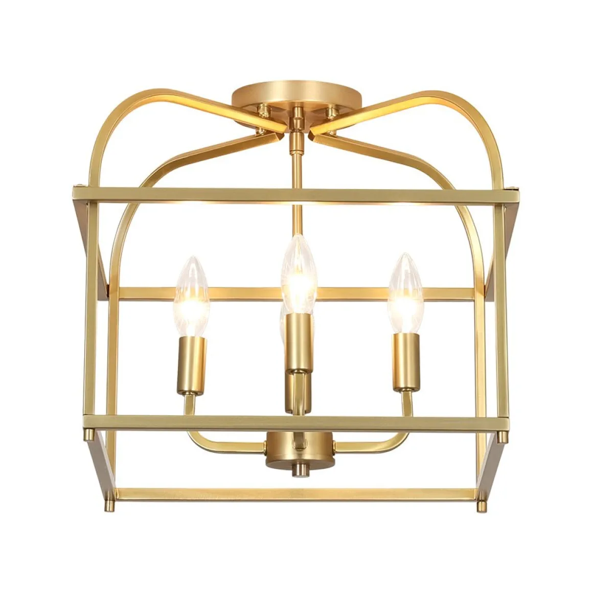 Modern 4-Light Candle Style Square Cage Semi Flush Mount