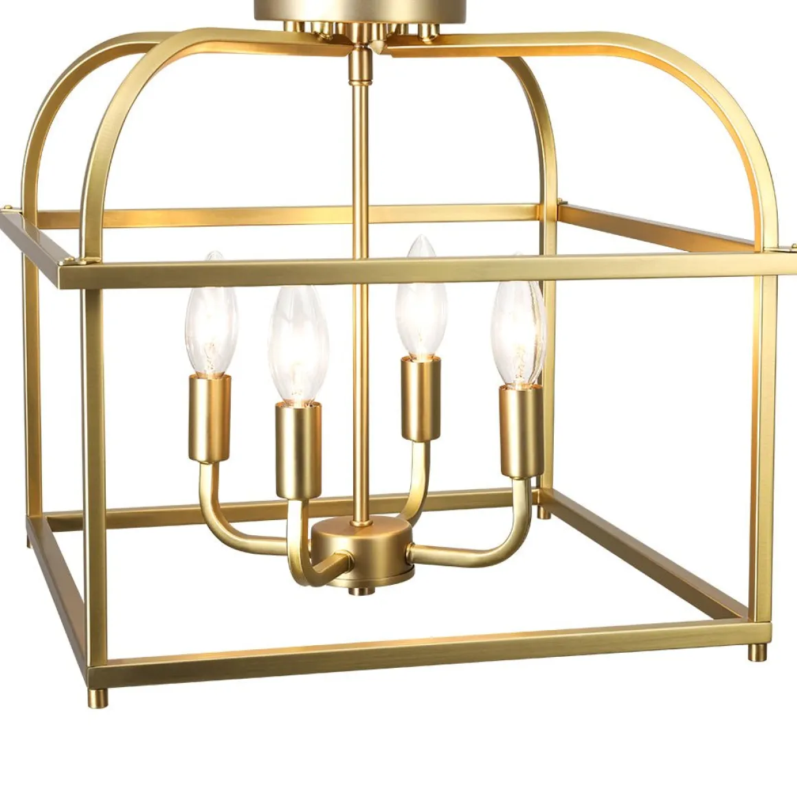 Modern 4-Light Candle Style Square Cage Semi Flush Mount