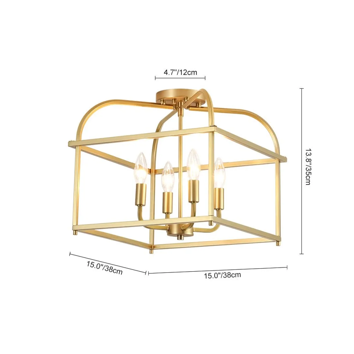 Modern 4-Light Candle Style Square Cage Semi Flush Mount