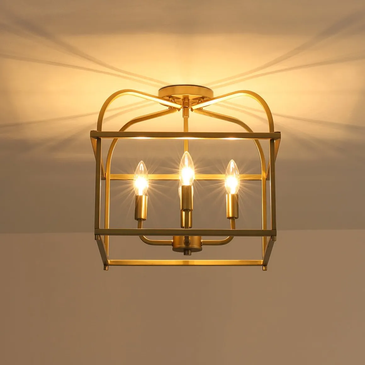 Modern 4-Light Candle Style Square Cage Semi Flush Mount