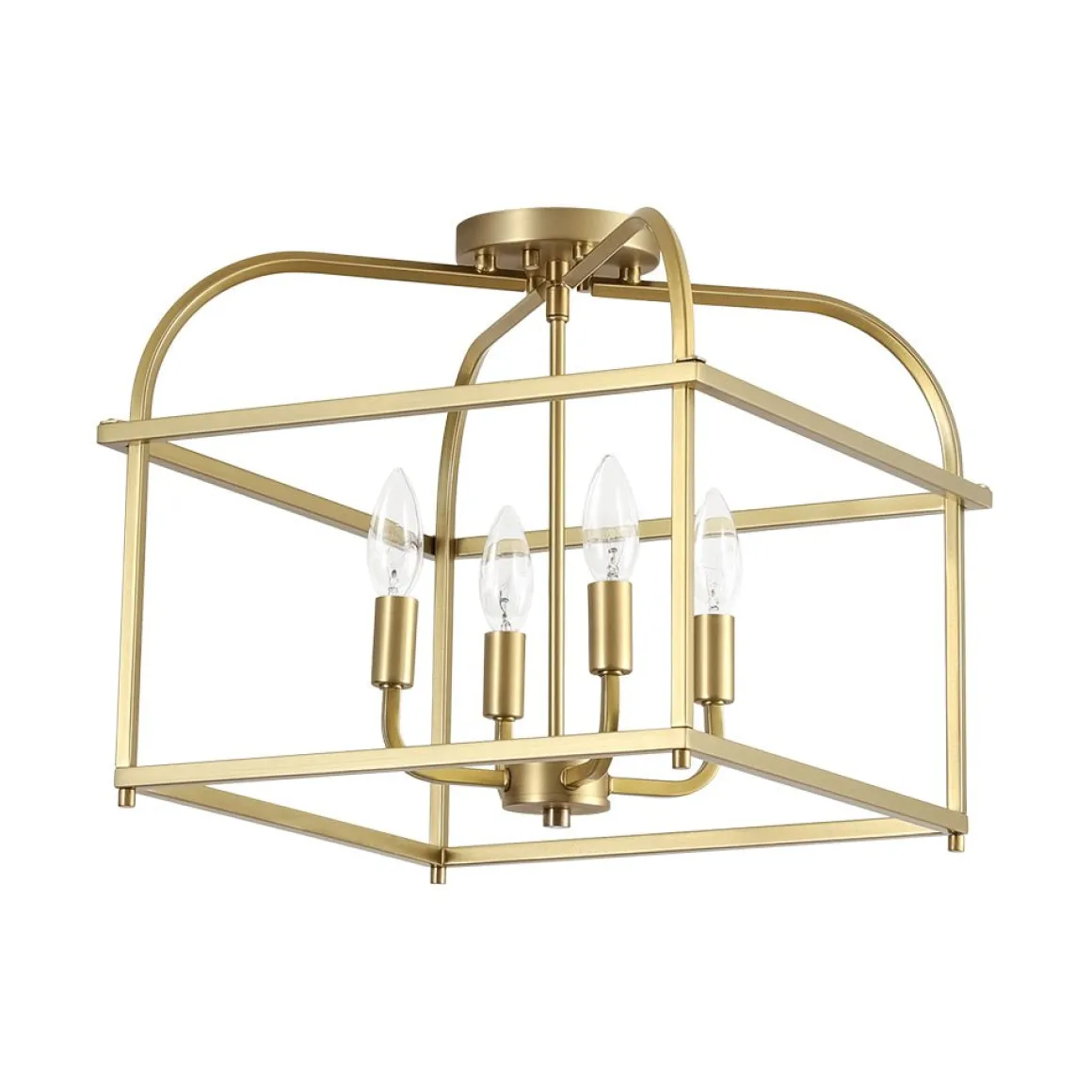 Modern 4-Light Candle Style Square Cage Semi Flush Mount
