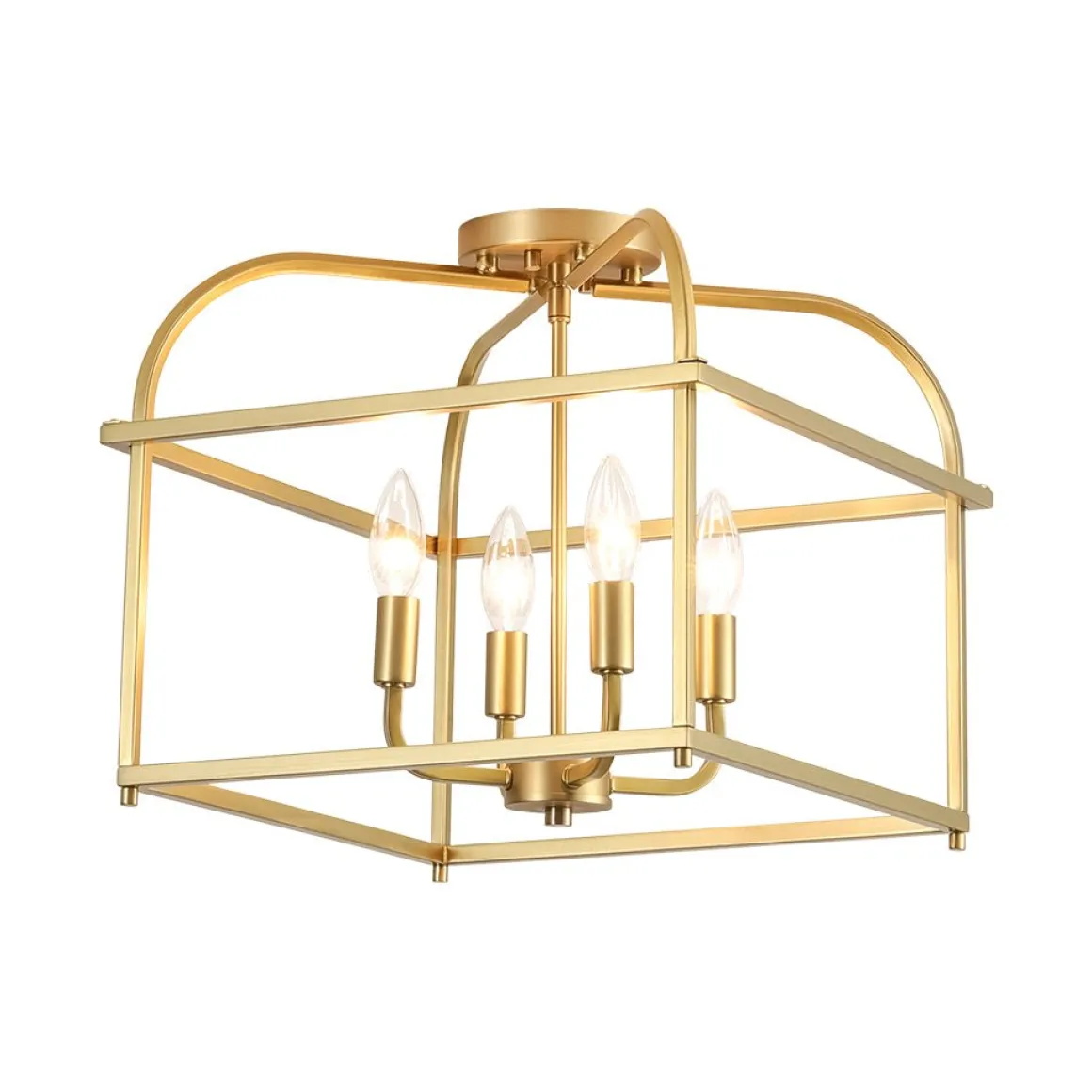 Modern 4-Light Candle Style Square Cage Semi Flush Mount