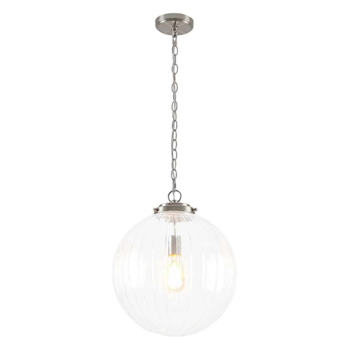 Modern 1-Light Clear Ribbed Glass Globe Pendant