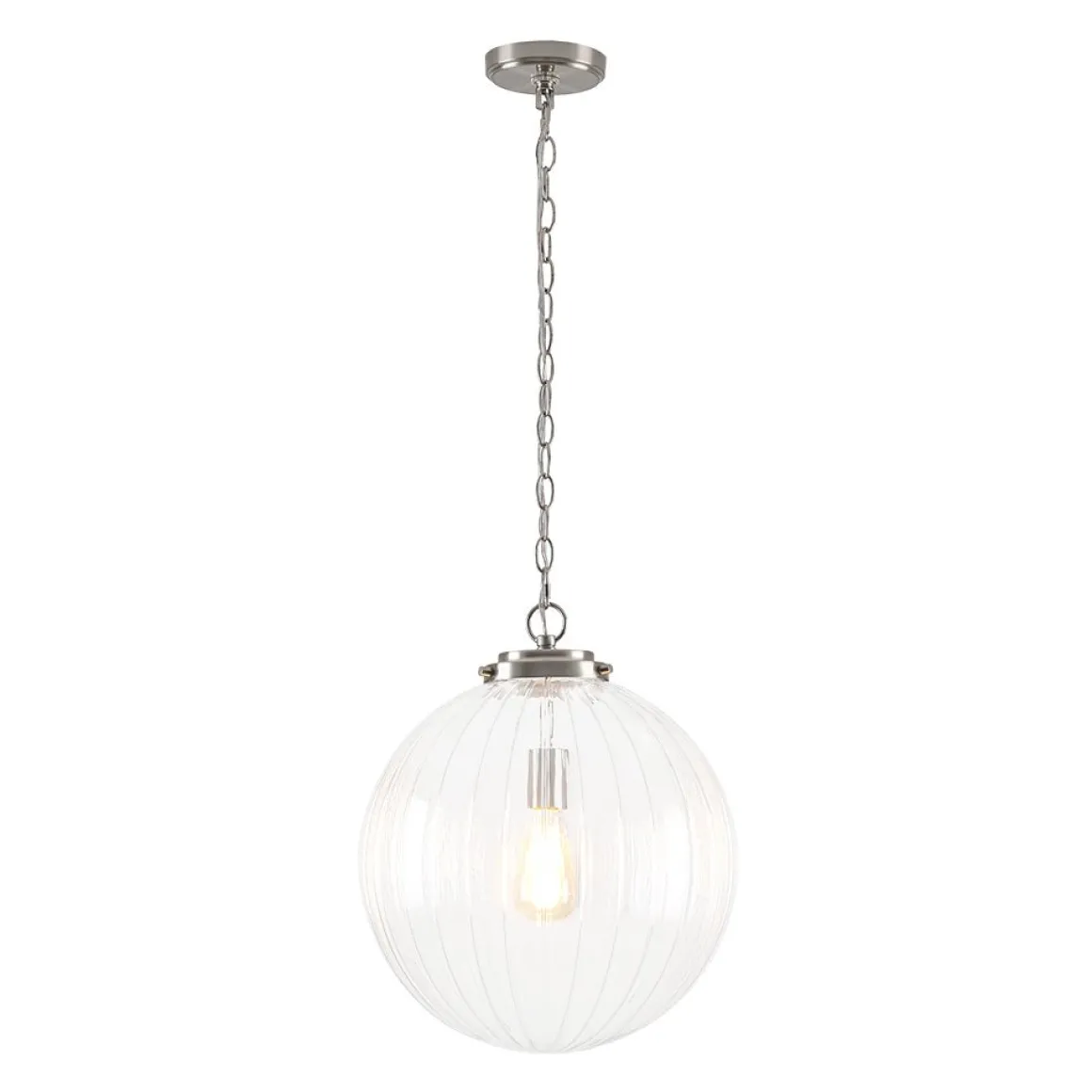 Modern 1-Light Clear Ribbed Glass Globe Pendant