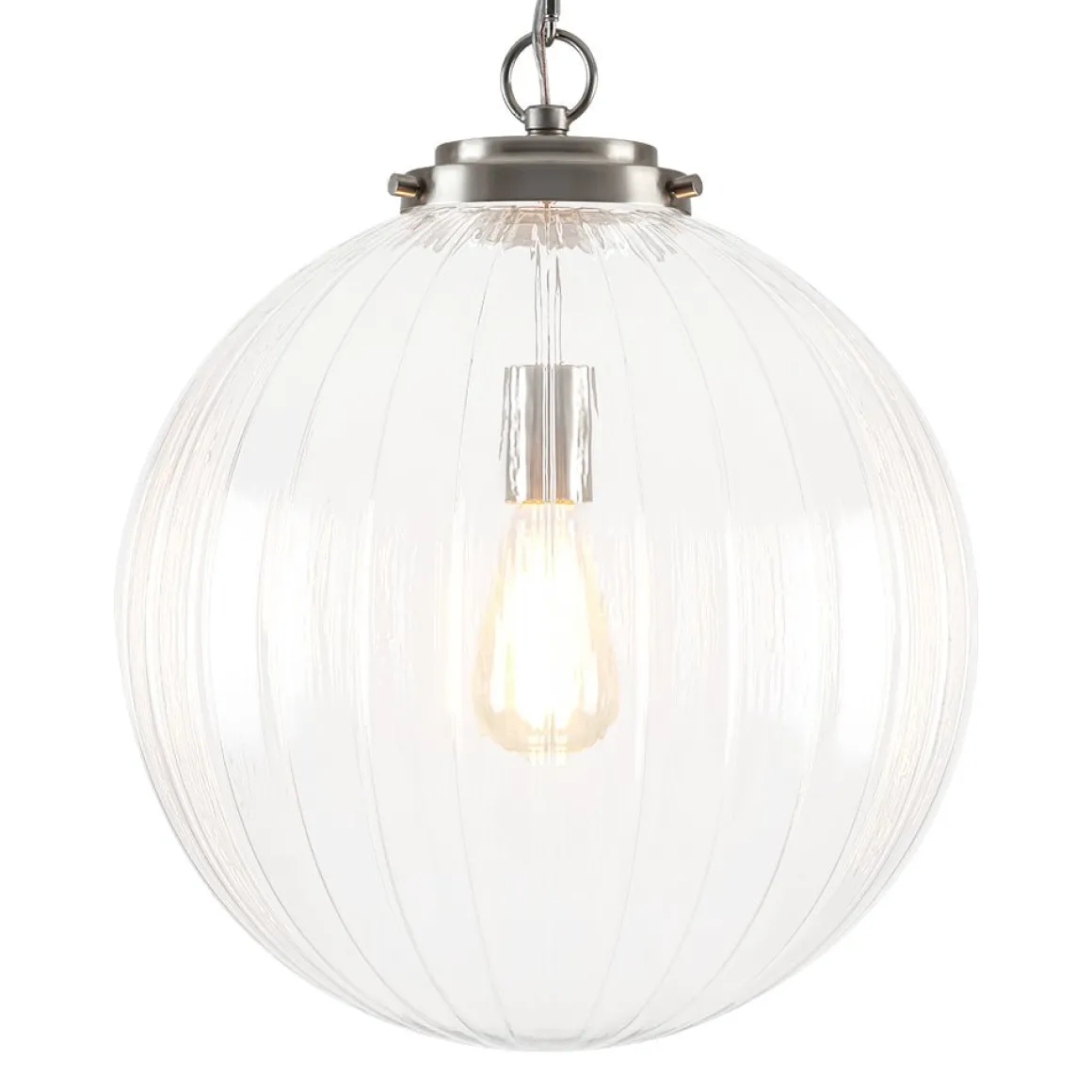 Modern 1-Light Clear Ribbed Glass Globe Pendant