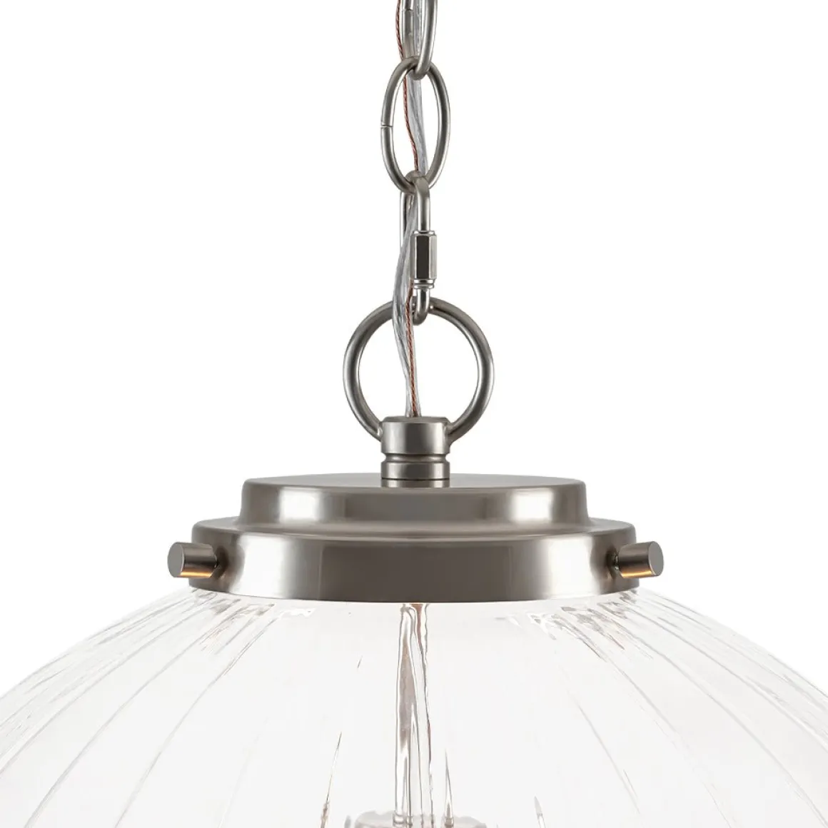 Modern 1-Light Clear Ribbed Glass Globe Pendant
