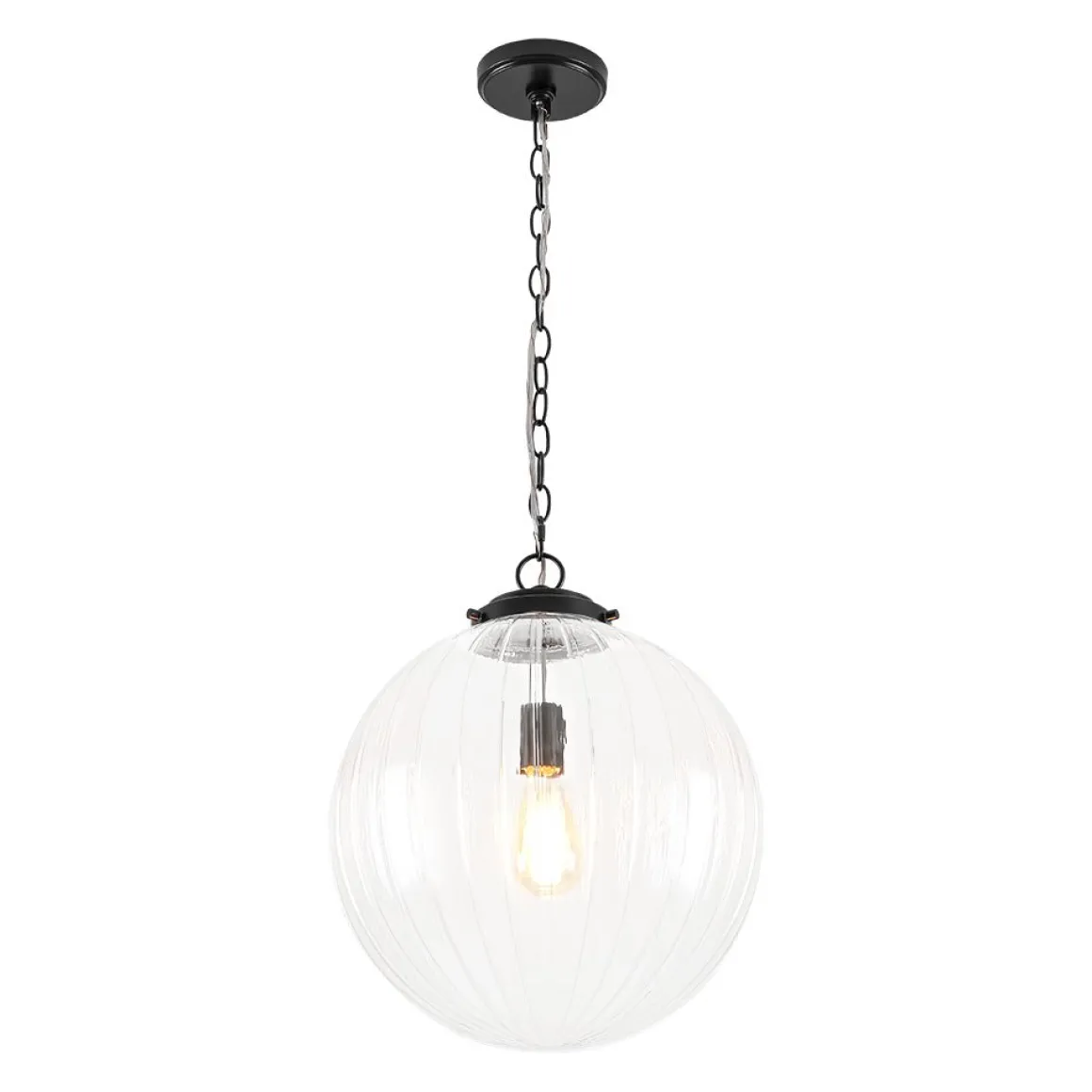 Modern 1-Light Clear Ribbed Glass Globe Pendant