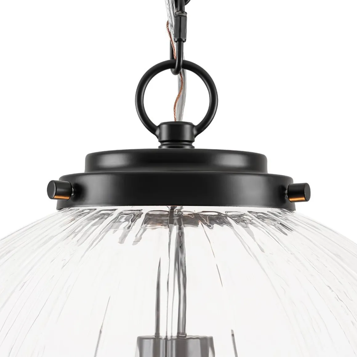 Modern 1-Light Clear Ribbed Glass Globe Pendant
