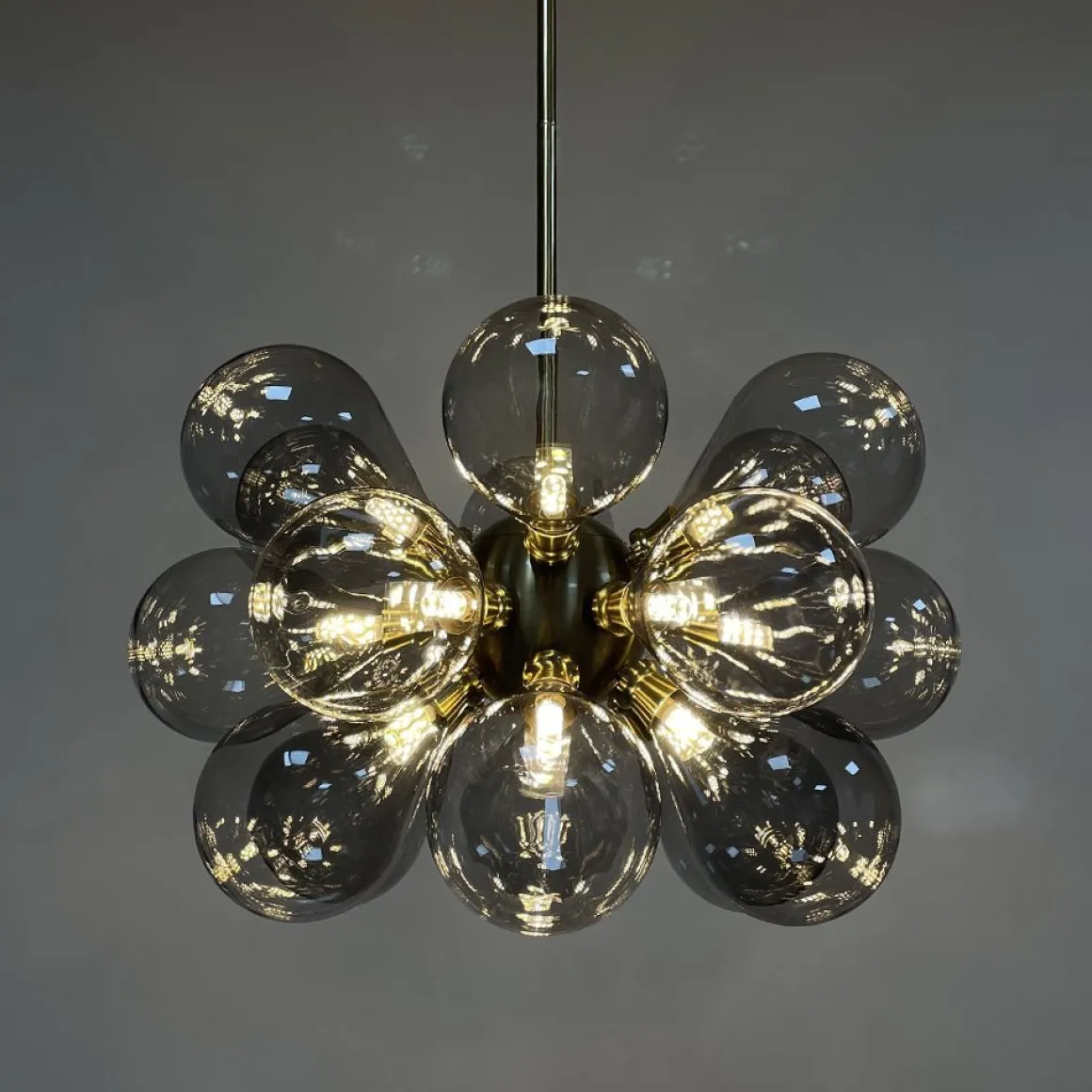 Modern 18-Light Cluster Gray Glass Bubble Chandelier