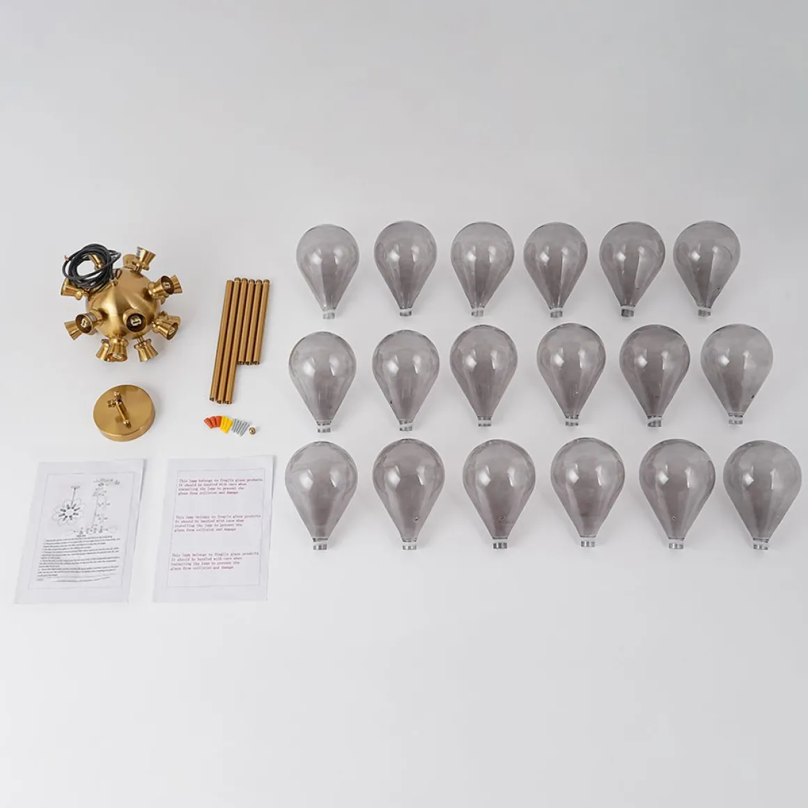 Modern 18-Light Cluster Gray Glass Bubble Chandelier