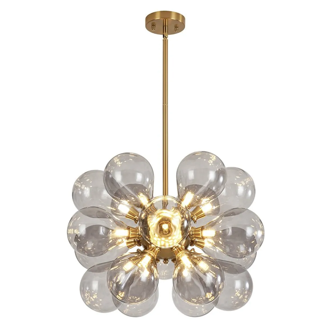 Modern 18-Light Cluster Gray Glass Bubble Chandelier