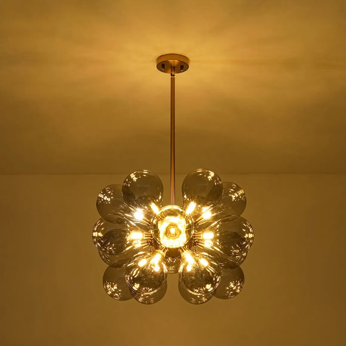 Modern 18-Light Cluster Gray Glass Bubble Chandelier