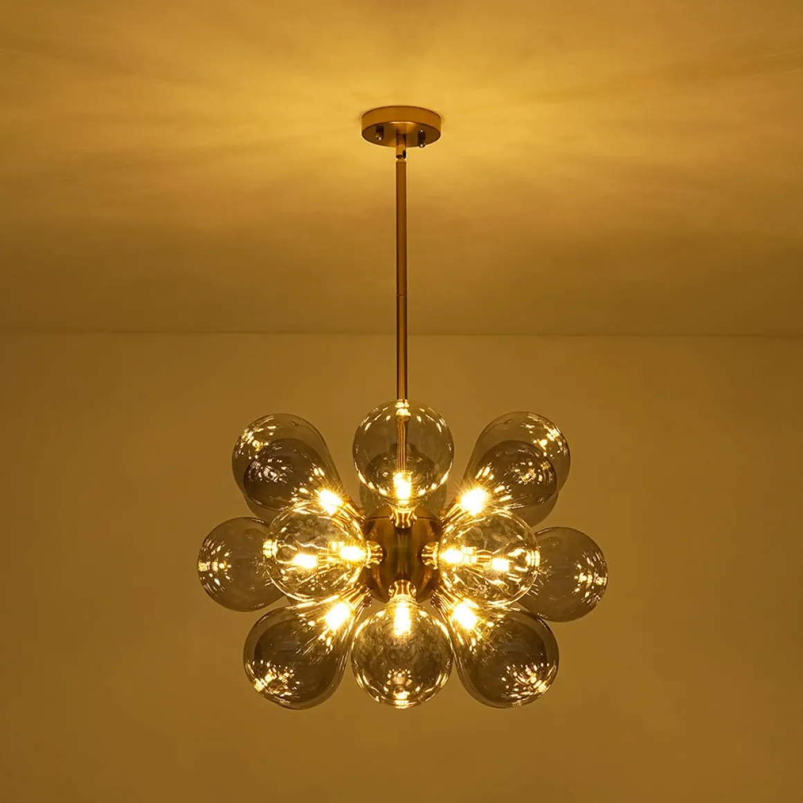 Modern 18-Light Cluster Gray Glass Bubble Chandelier