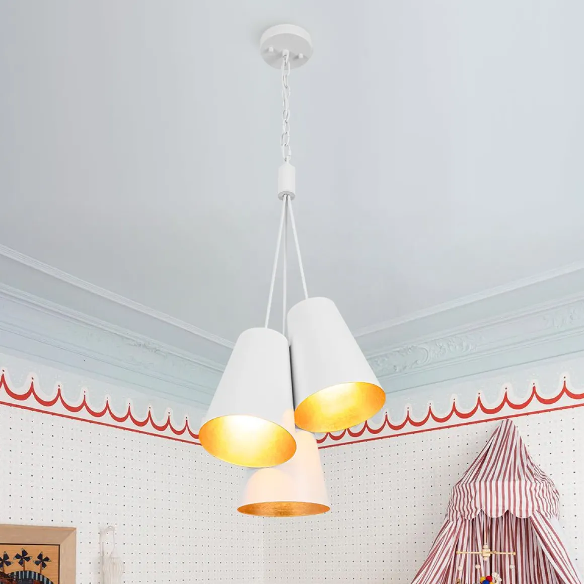 Modern 3-Light Cluster Metal Conical Shade Chandelier