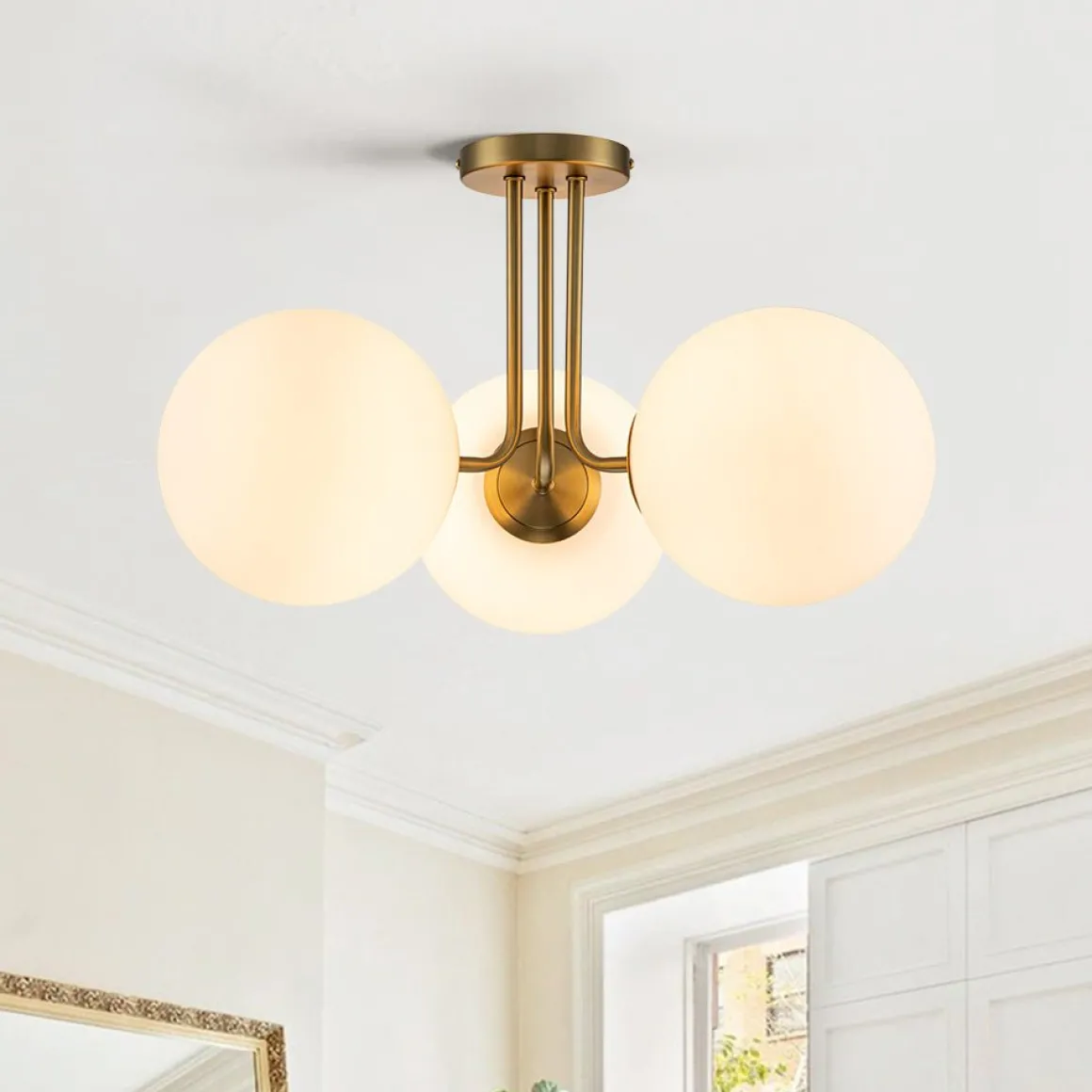 Modern 3-Light Opal Glass Globe Ceiling Light