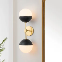 Modern 2-Light Opal Glass Globe Wall Sconce