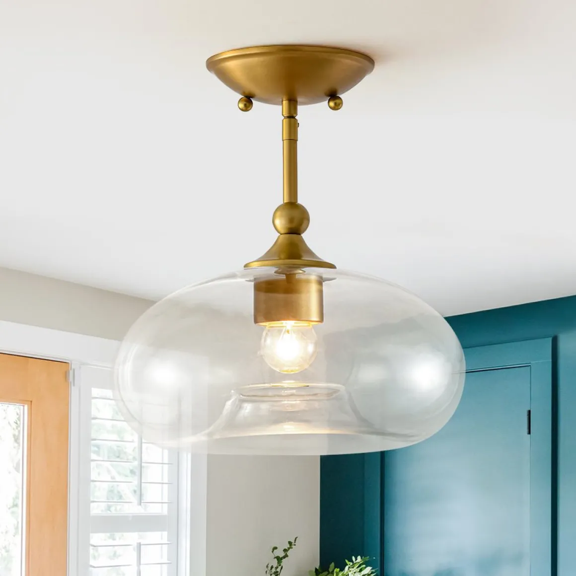 Modern 1-Light Round Donut Glass Semi Flush Mount