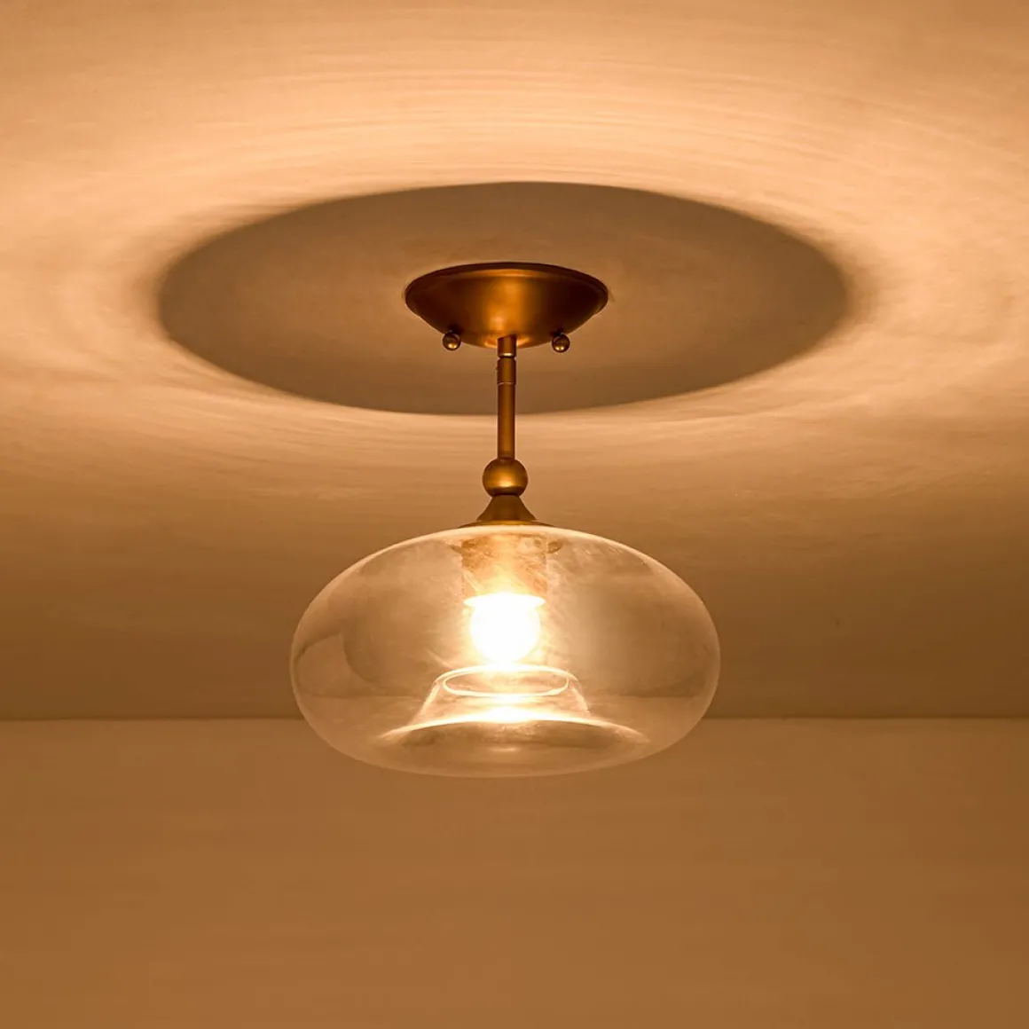 Modern 1-Light Round Donut Glass Semi Flush Mount