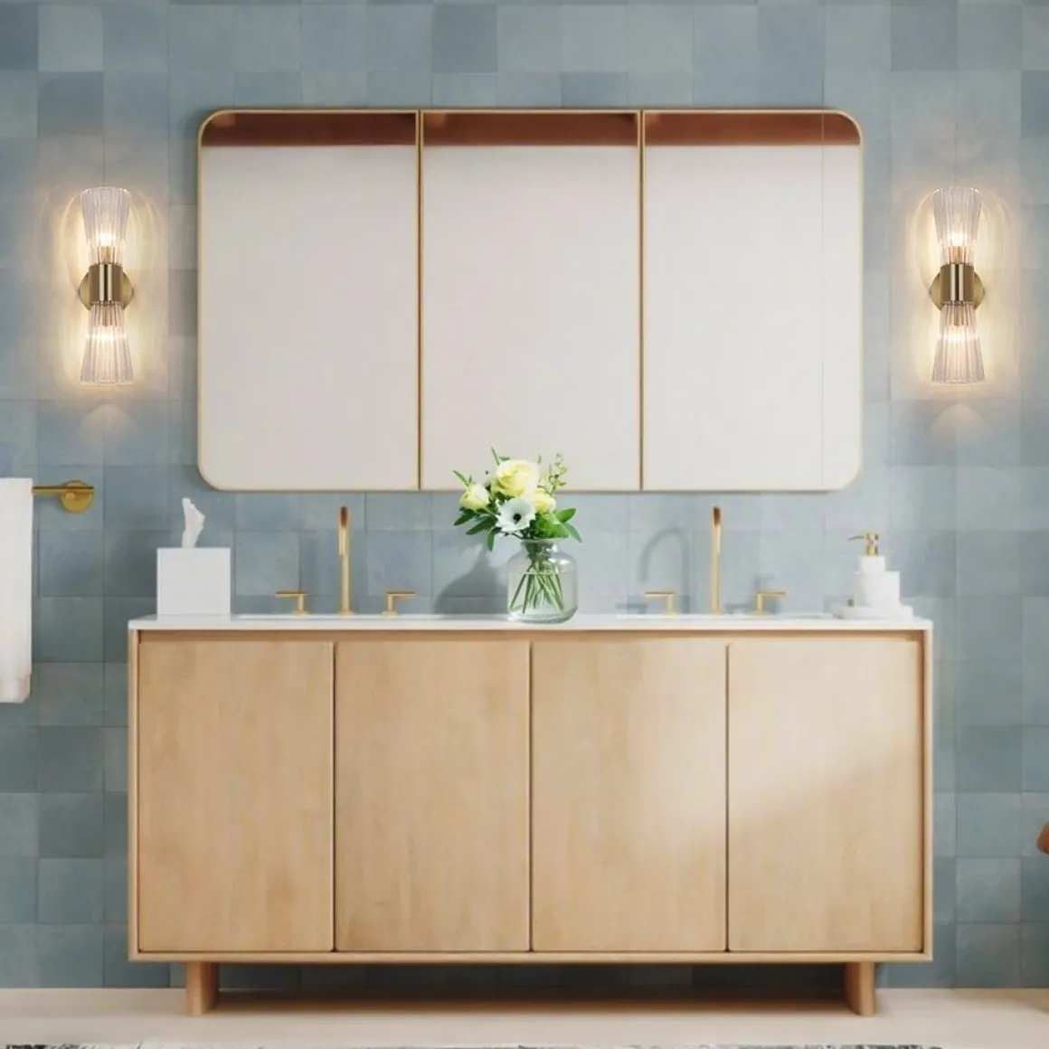 Modern 2-Light Up Down Ribbed Glass Hourglass Wall Lamp