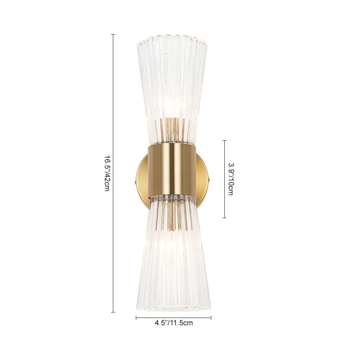 Modern 2-Light Up Down Ribbed Glass Hourglass Wall Lamp