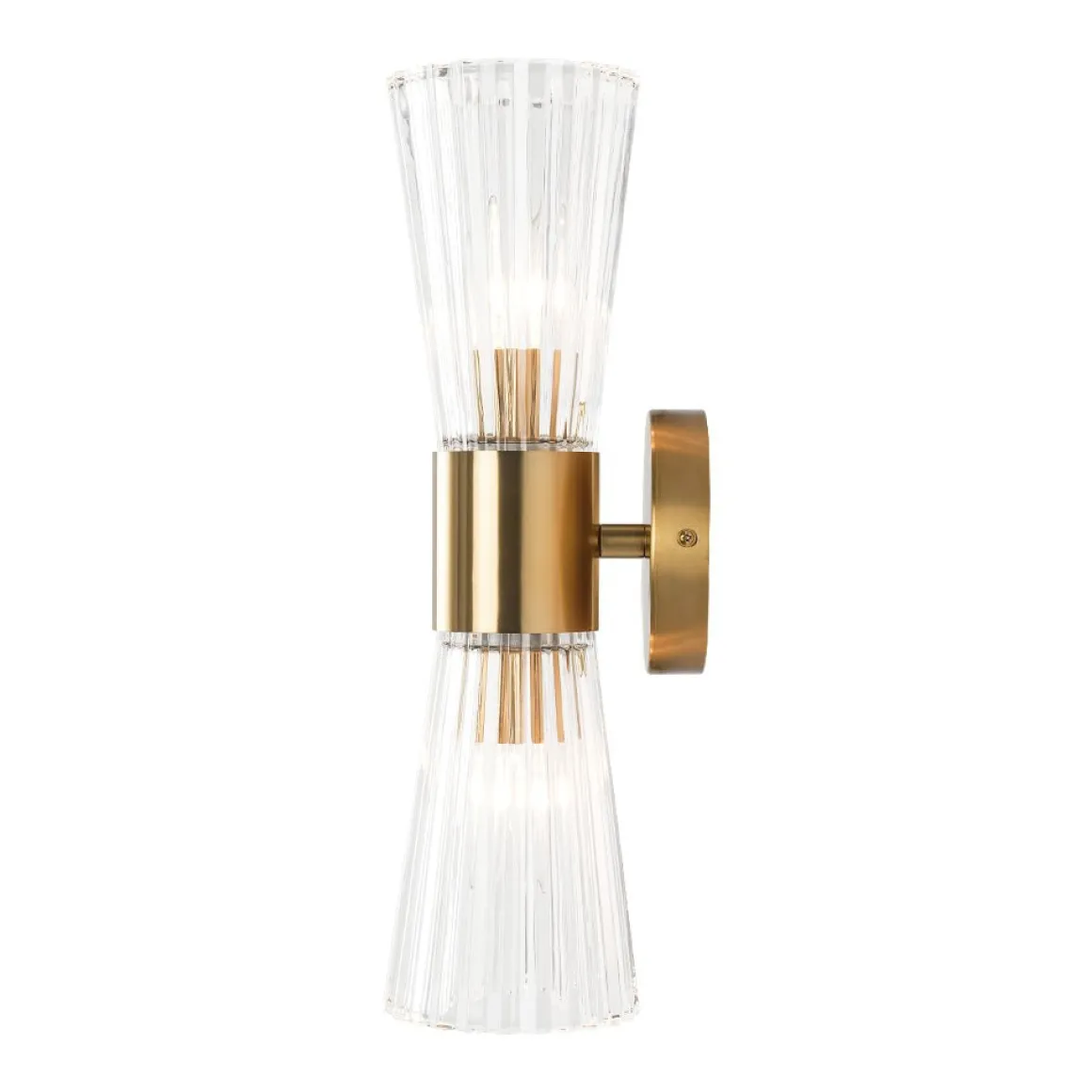 Modern 2-Light Up Down Ribbed Glass Hourglass Wall Lamp