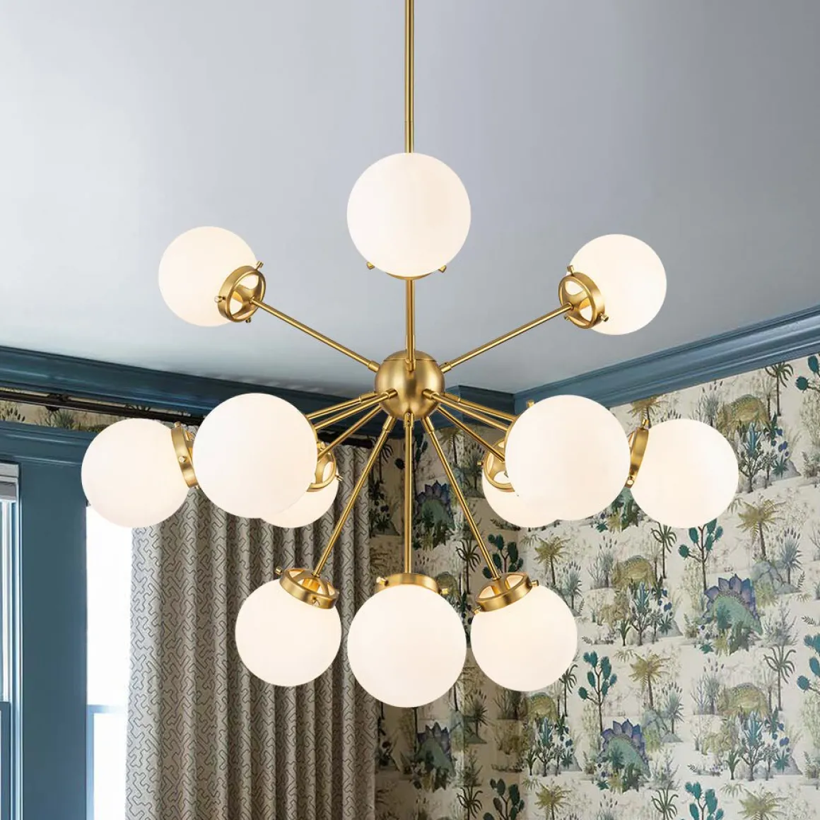Modern Opal Glass Globe 12-light Sphere Sputnik Chandelier