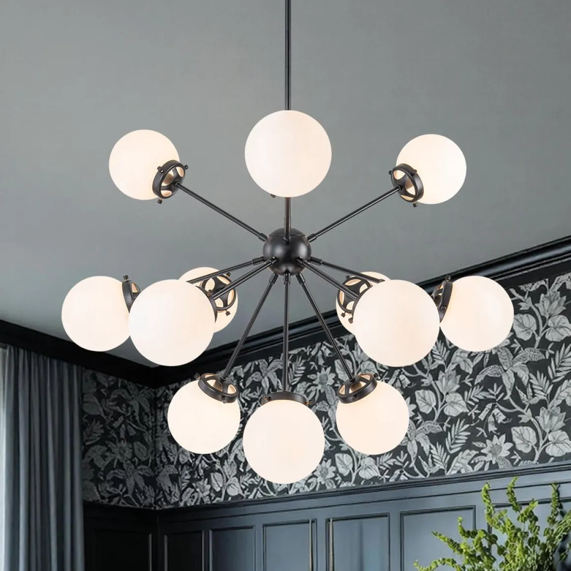 Modern Opal Glass Globe 12-light Sphere Sputnik Chandelier