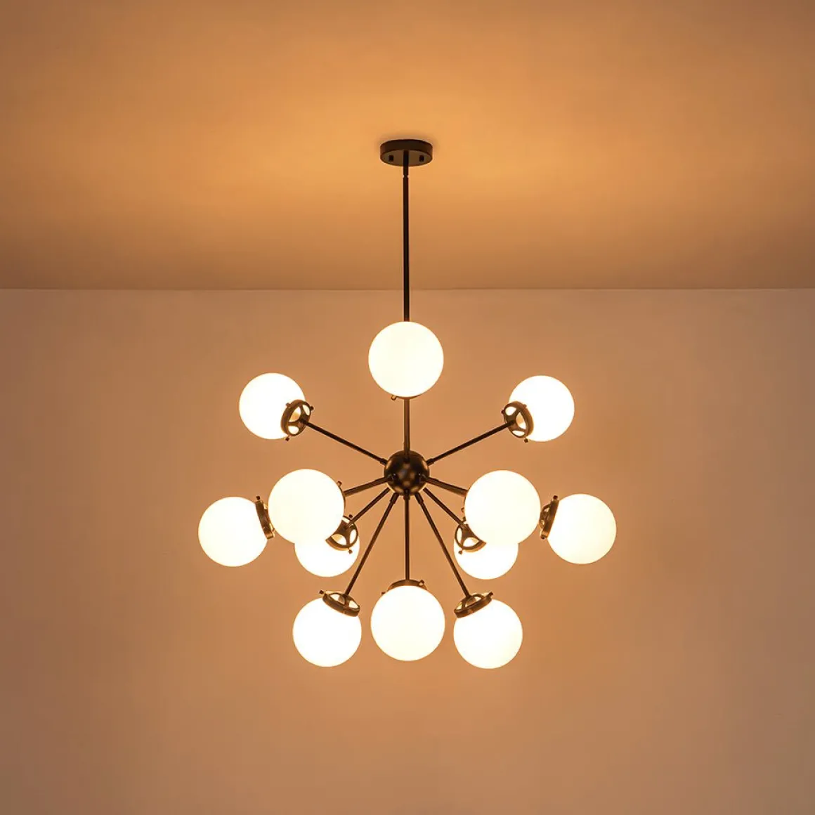Modern Opal Glass Globe 12-light Sphere Sputnik Chandelier