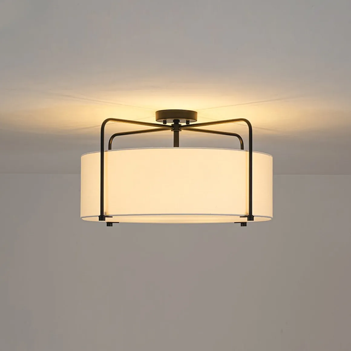 Modern Round White Fabric Drum Cage Semi Flush Mount
