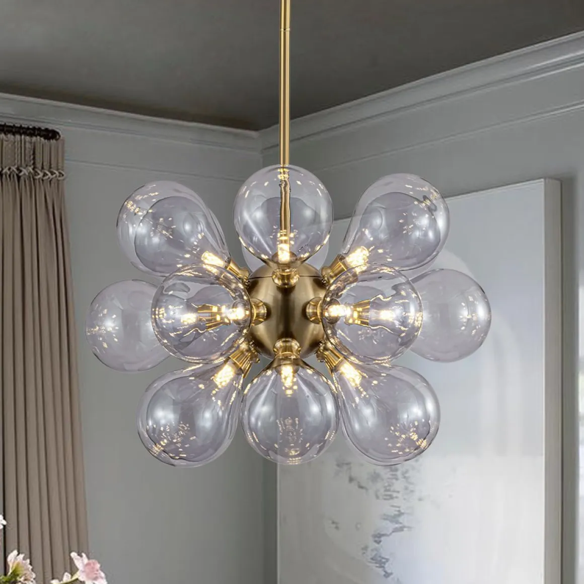 Morandi 18-Light Cluster Lavender Gray Glass Bubble Chandelier