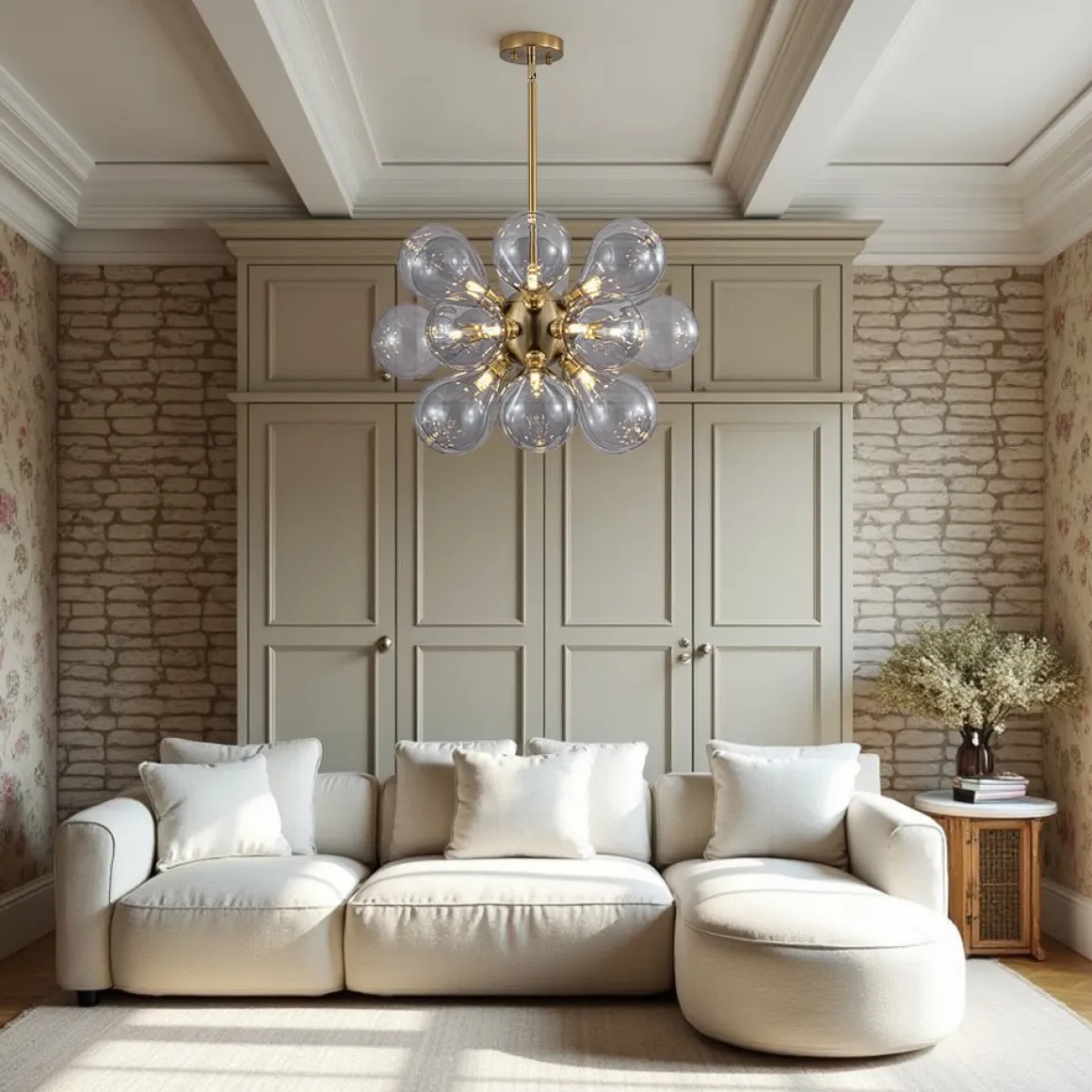 Morandi 18-Light Cluster Lavender Gray Glass Bubble Chandelier