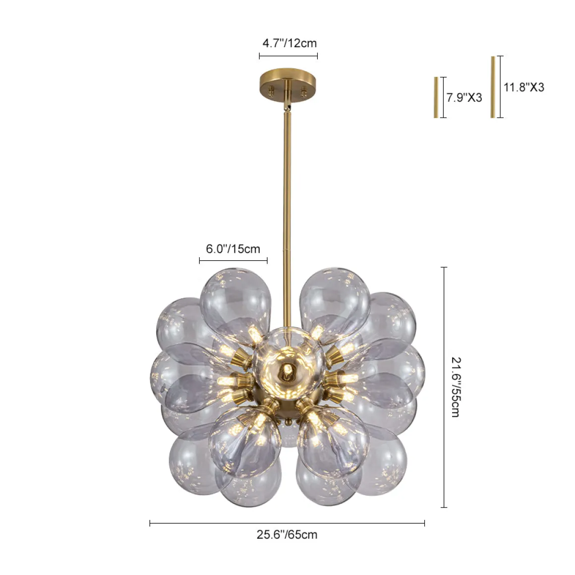 Morandi 18-Light Cluster Lavender Gray Glass Bubble Chandelier