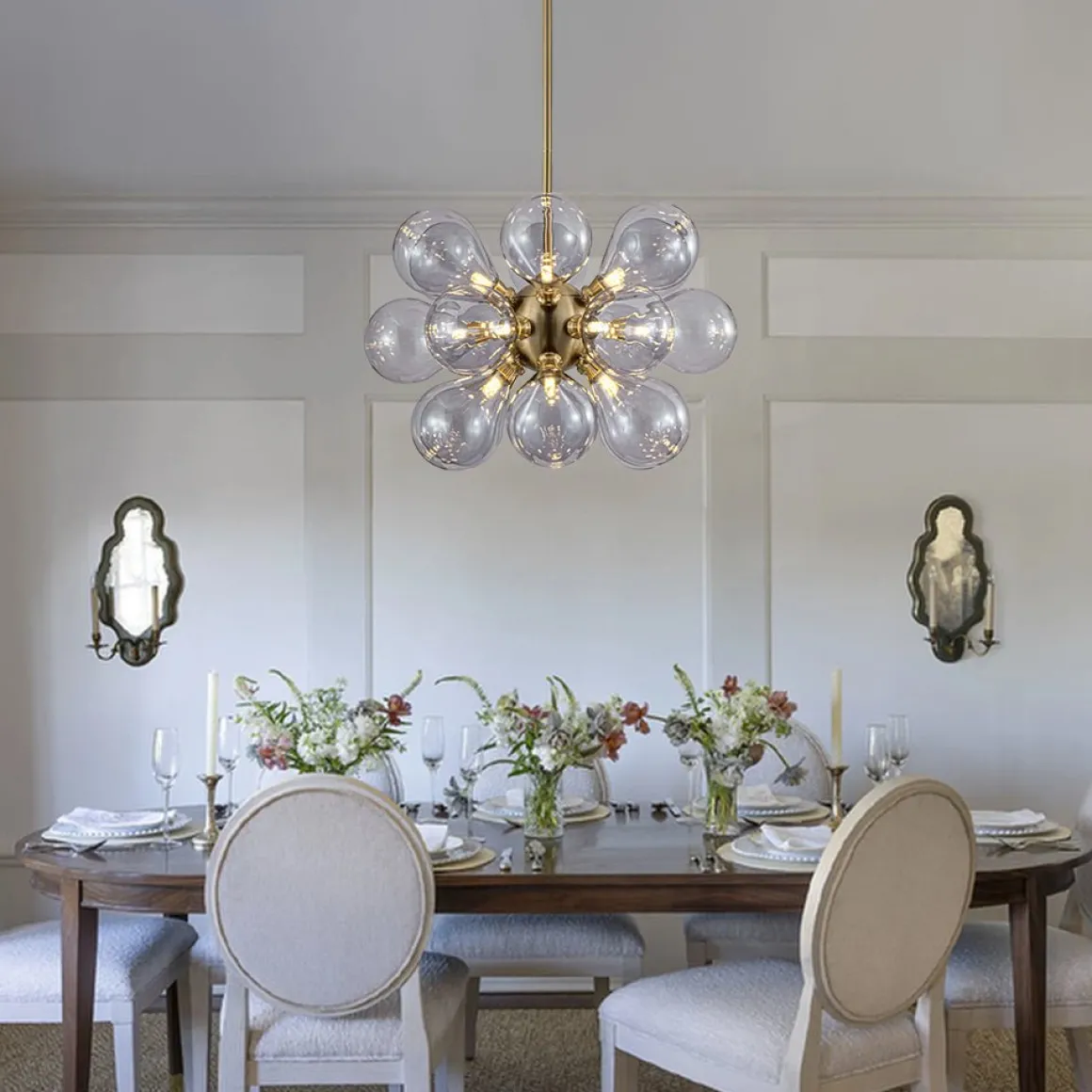 Morandi 18-Light Cluster Lavender Gray Glass Bubble Chandelier